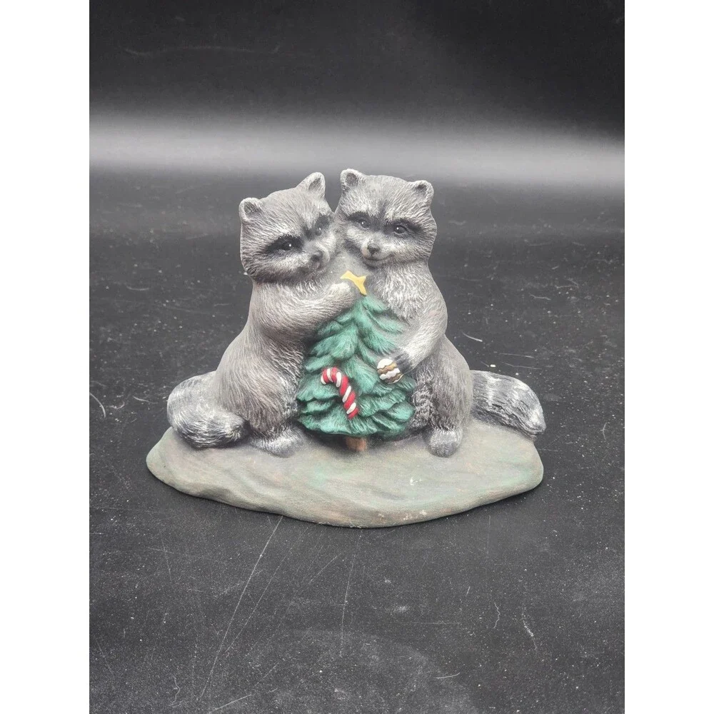Penrose Cute Raccoons With Christmas Tree Figurine